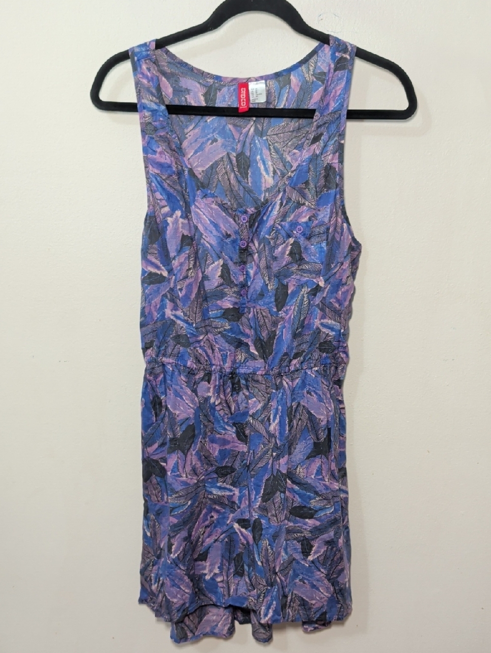 H&M Divided Purple and Blue Feather-Print Sleeveless Mini Dress Women's Size 10